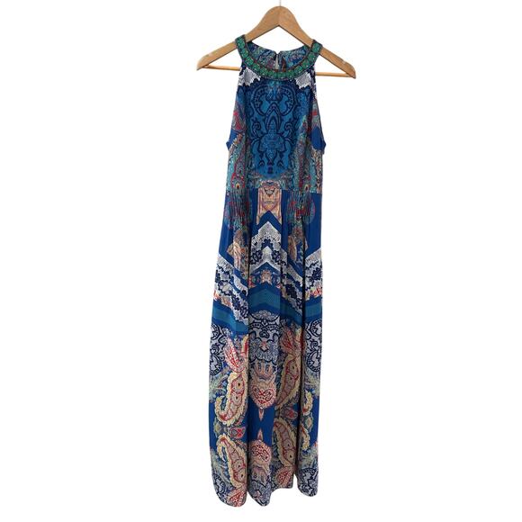 Ranna Gill Anthropologie Jewel Embellished Pleated Boteh Maxi Dress Multi Size 8 - Picture 11 of 15